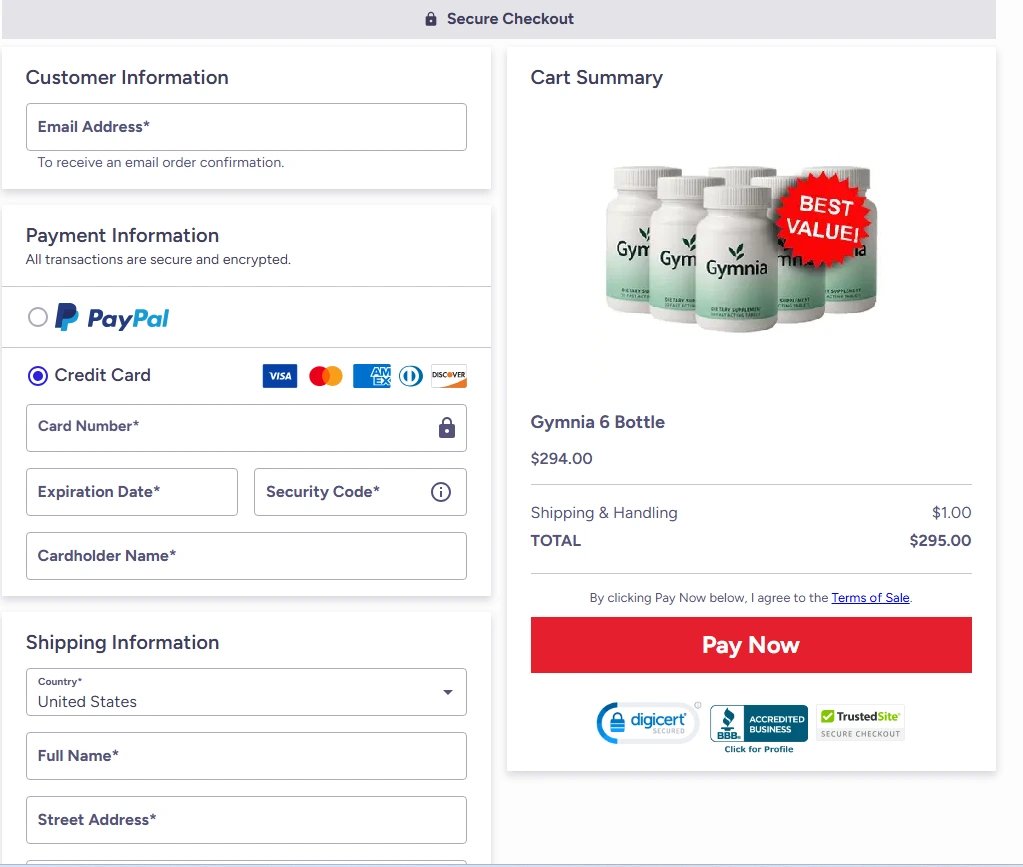 Gymnia secure checkout